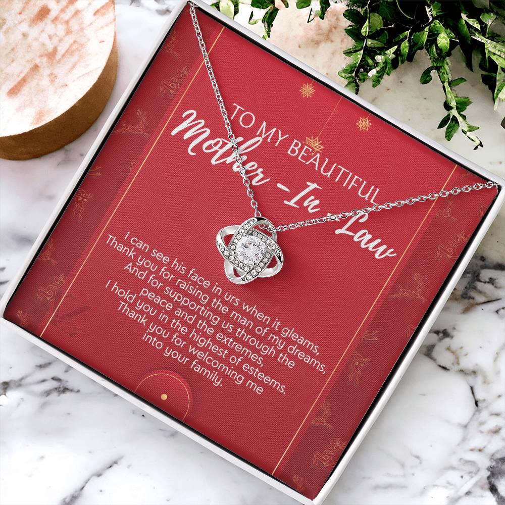 To My Beautiful Mother In Law Necklace, Gift Love Knot Necklace To My Beautiful Mother-in-law From Daughter Son To Mom Mother In Law Pendant Christmas Necklace Gift For Mother In Law Gift Necklace