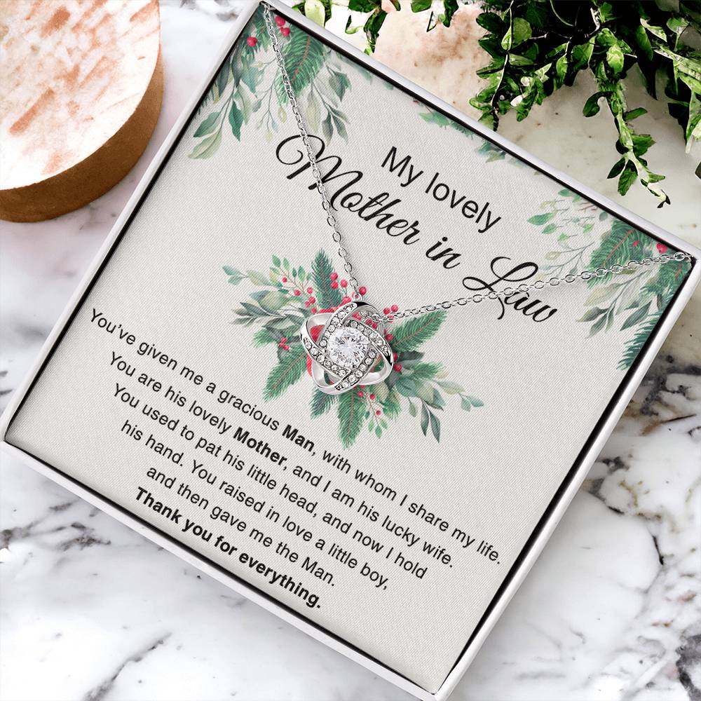 Mother in Law Gift Necklace, To My Lovely Mother In Law Love Knot Necklace From Daughter In Law Thank you For Mom Necklace Jewelry Gift For Women Bonus Mom Gift Necklace, Lovely Mother Gift Necklace