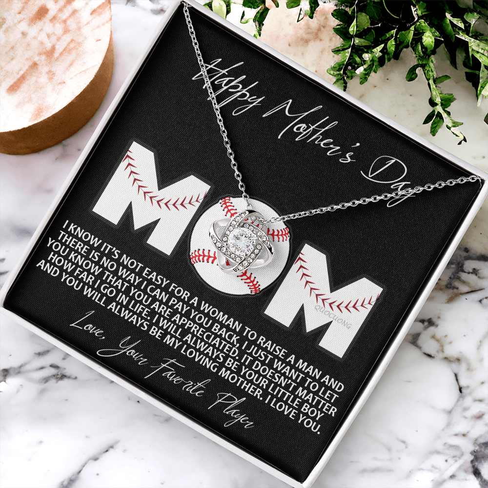 Baseball Mom Gift Necklace, To the Best Baseball Mom Necklace From Daughter, Favorite Player Necklace Gift For Mom, Baseball Mom Love Knot Necklace Jewelry Gift For Women Happy Mother's Day Necklace