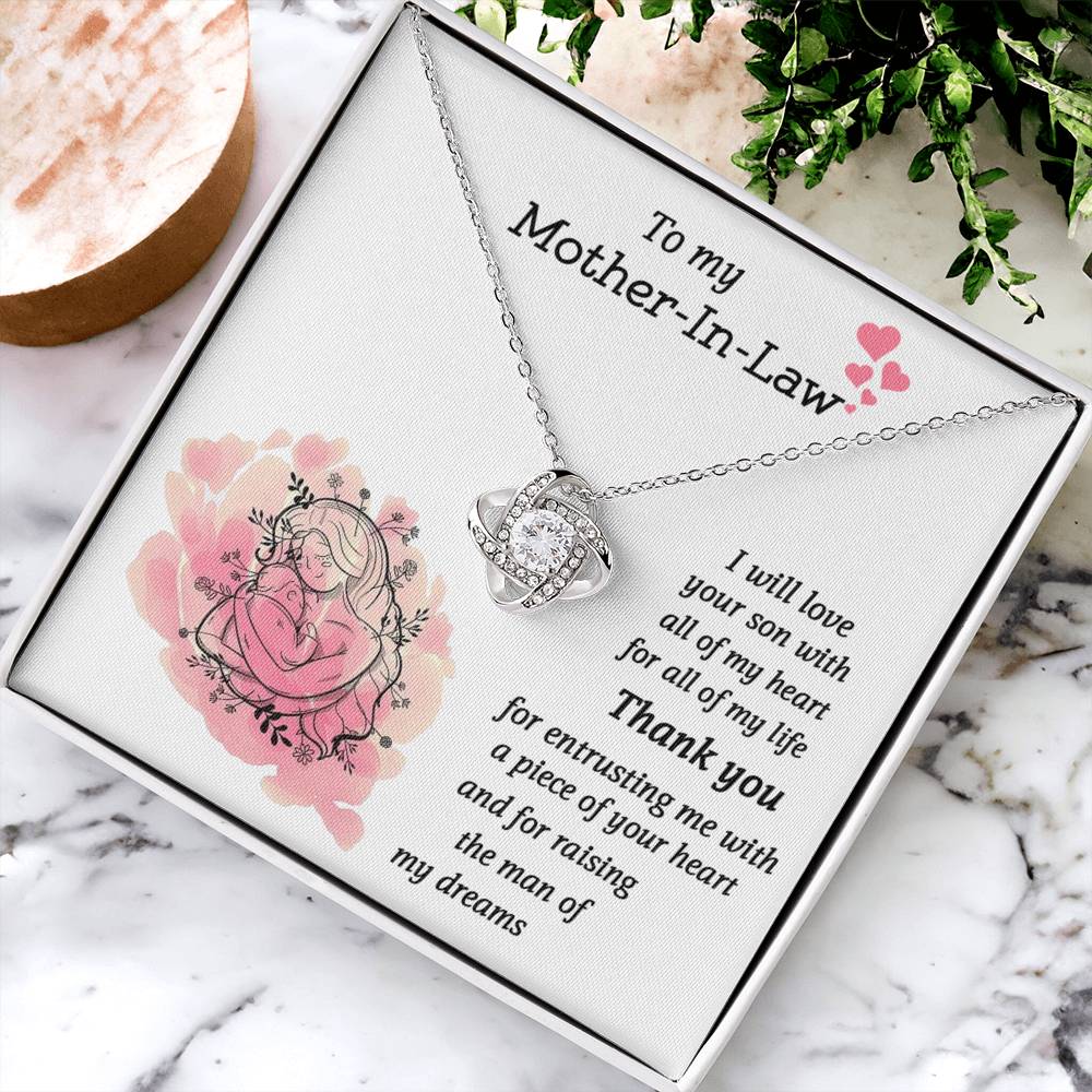 To My Mother-In-Law I Will Love Your Son With All My Hear Love Knot Necklace 6323
