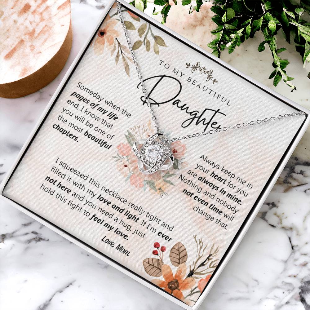 Beautiful Daughter Gift Necklace, To My Daughter Necklace From Mom, Flower Card Necklace For Daughter, Pages Of My Life Necklace From Mother And Daughter Flower Gift Jewelry For Girls Women