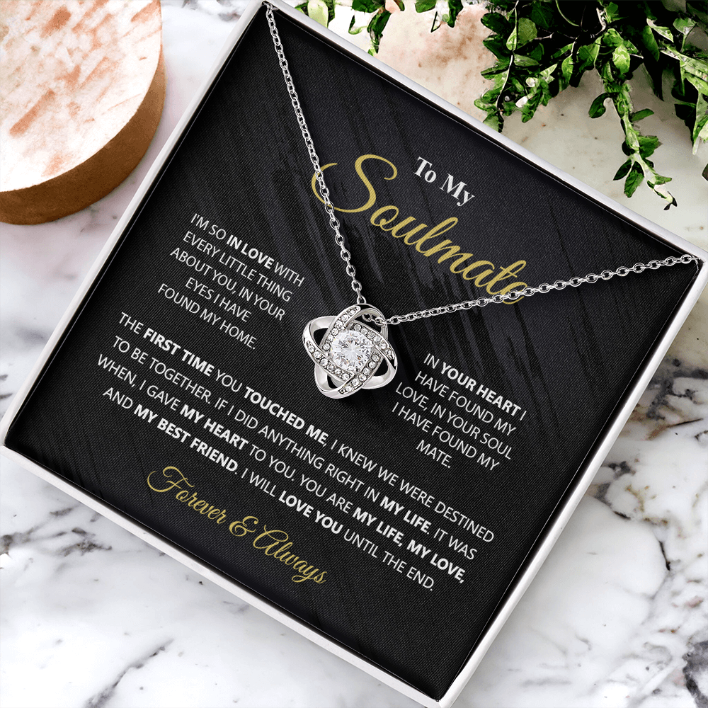 To My Soulmate Gift Necklace From Husband, Boyfriend, Valentines Gift Necklace For To My Wife Love Knot Necklace for Her Romantic Soulmate Gift Necklace, Girlfriend Gifts Necklace Message Card