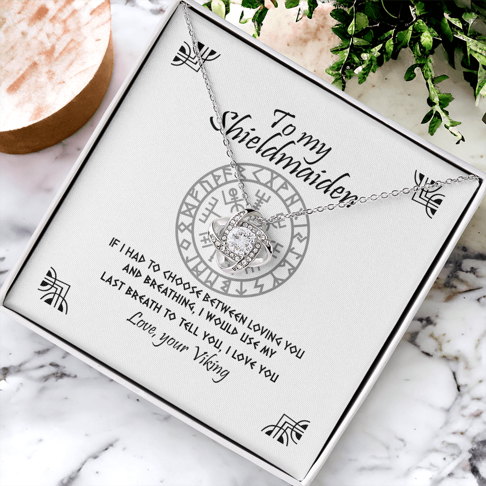 To My Shieldmaiden Necklace From Viking, Gift Neklace For Wife From Husband, Gift Pendant For Girlfriend From Boyfriend, Shieldmaiden Gift Love Knot Necklace On Birthday, Anniversary Valentine Day