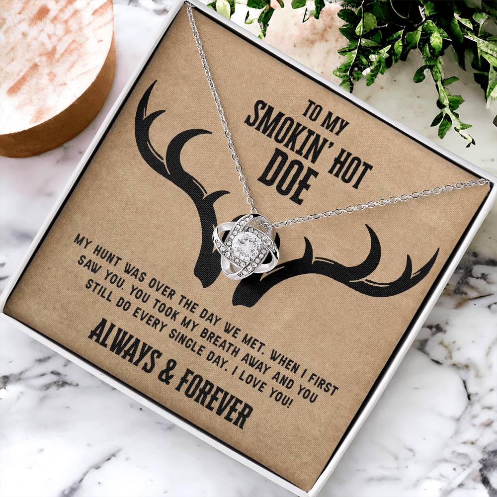 To My Smokin Hot Doe Necklace From Husband, Man, Smokin Hot Doe Gift Necklace For Wife Girlfriend Soulmate Necklace for Wife, Love Knot Pendant Smokin Hot Doe Gift Necklace, Jewelry Gift For Women