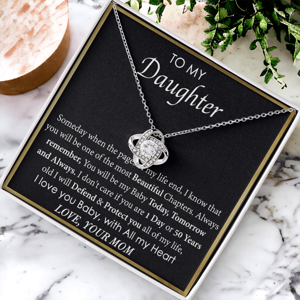 To My Daughter Love Knot Necklace From Mom, Mother Daughter Gift Necklace, To Daughter Pendant Gift From Mom, Little Girl Necklace Pendant I Love You Baby Love Knot Jewelry Gift For Girls