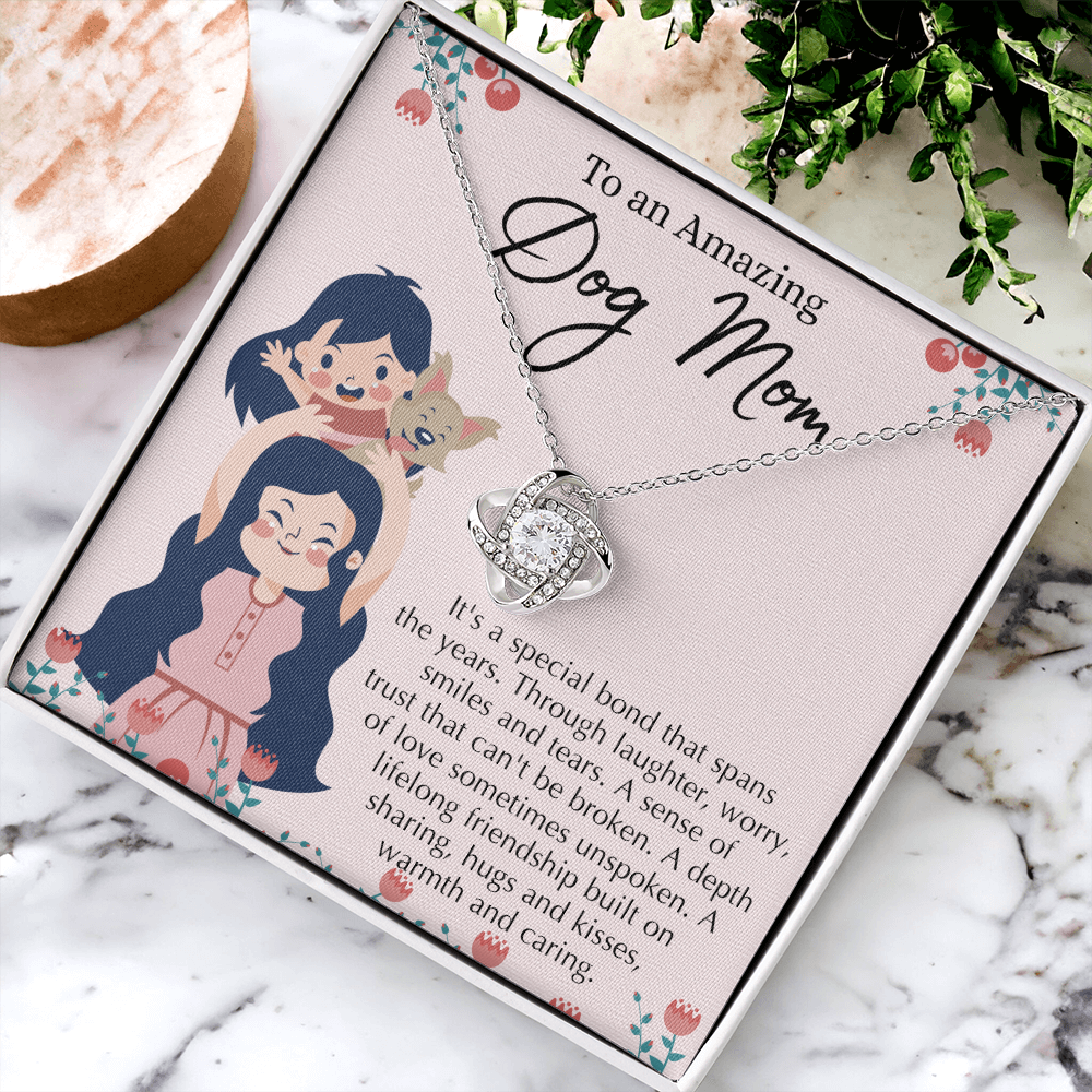 To An Amazing Dog Mom Love Knot Necklace From Daughter, Dog Mom Gift Necklace On Mother's Day, Dog Mom Necklace Jewelry Gift For Women, Dog Mama Sentimental Gift Necklace Dog Lover Gifts For Her