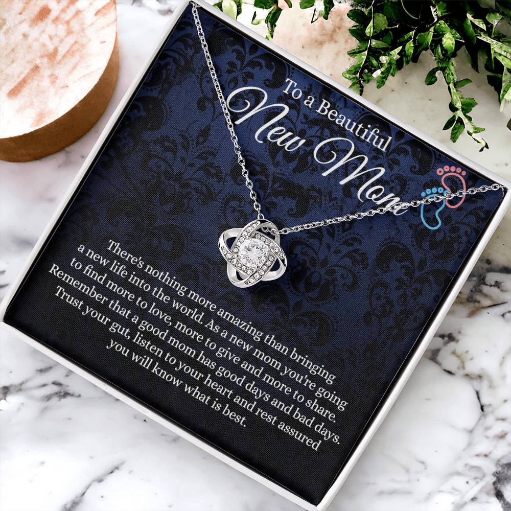 New Mom Gift Necklace, To A Beautiful New Mom Love Knot Necklace Gift From Daughter, est 2022 Necklace Gift For Mom, Beautiful Mom Gift Necklace, Jewelry Gift For Women, New Mom Love Knot Pendant Love Knot Necklace 6323
