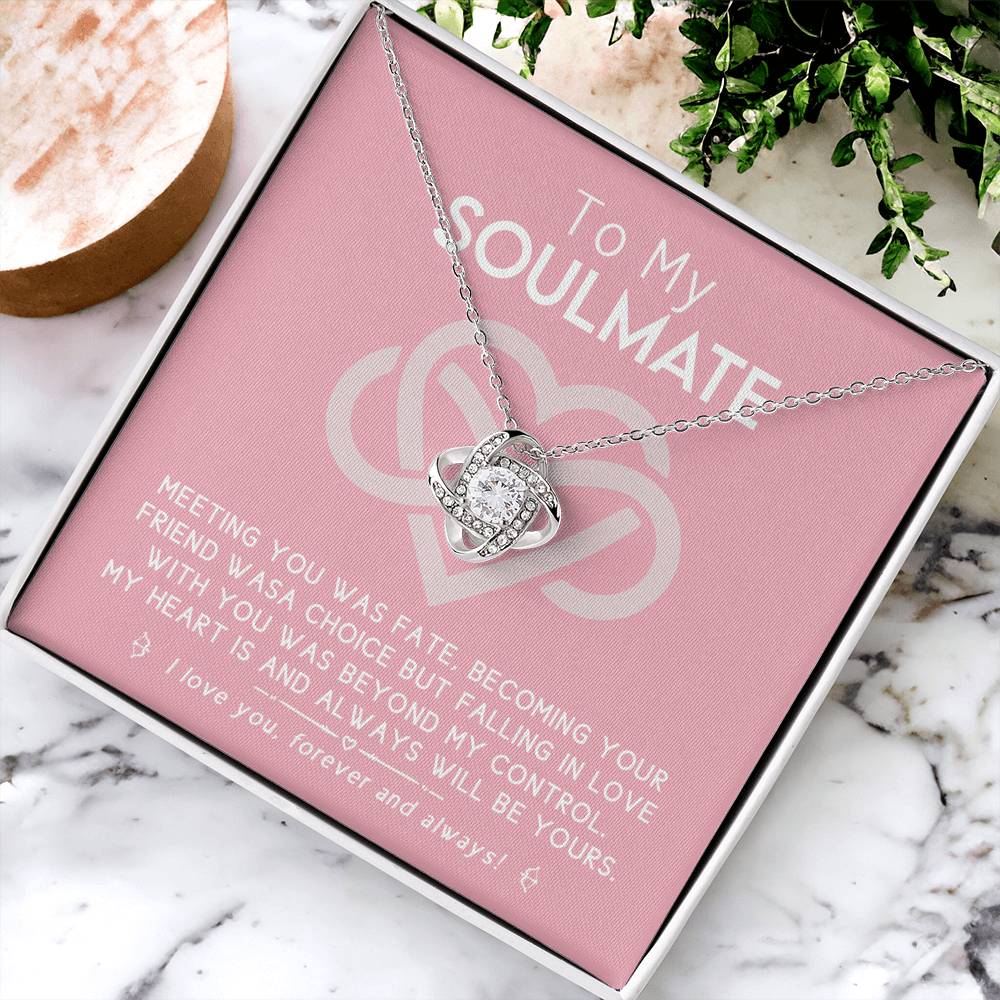 To My Soulmate Necklace From Husband, To Wife, Girlfriend, Soulmate Gift Love Knot Necklace On Valentines Day Christmas Necklace for Her Romantic Forever And Always Jewelry Gift For Women