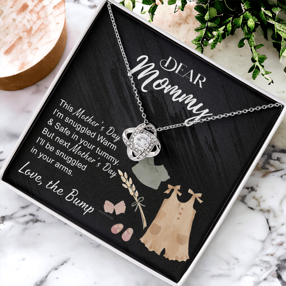 Dea Mommy Necklace Mothers Day Love Knot Necklace, Mothers Day Gifts for Pregnant Wife, Happy Mothers Day Necklace Gift for Moms to Be, Mother To Be Mothers Day Gift, To My Mommy Necklace from Bump