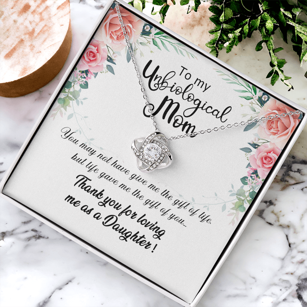 Unbiological Mom Gift Necklace, To My Unbiological Mom Love Knot Necklace From Daughter And Mother Gift Necklace, Bonus Mom Gift Necklace, Boyfriend's Mom Gift Necklace, Jewelry Gift For Women