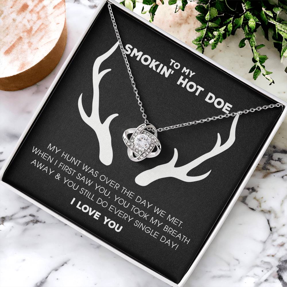 To My Smokin' Hot Doe Necklace From Husband, Jewelry Gifts For Women, My Wife Love Knot Pendant Gift For Soulmate, Personalized Gift Necklace for Smokin Hot Doe Future Wife Soulmate Girlfriend