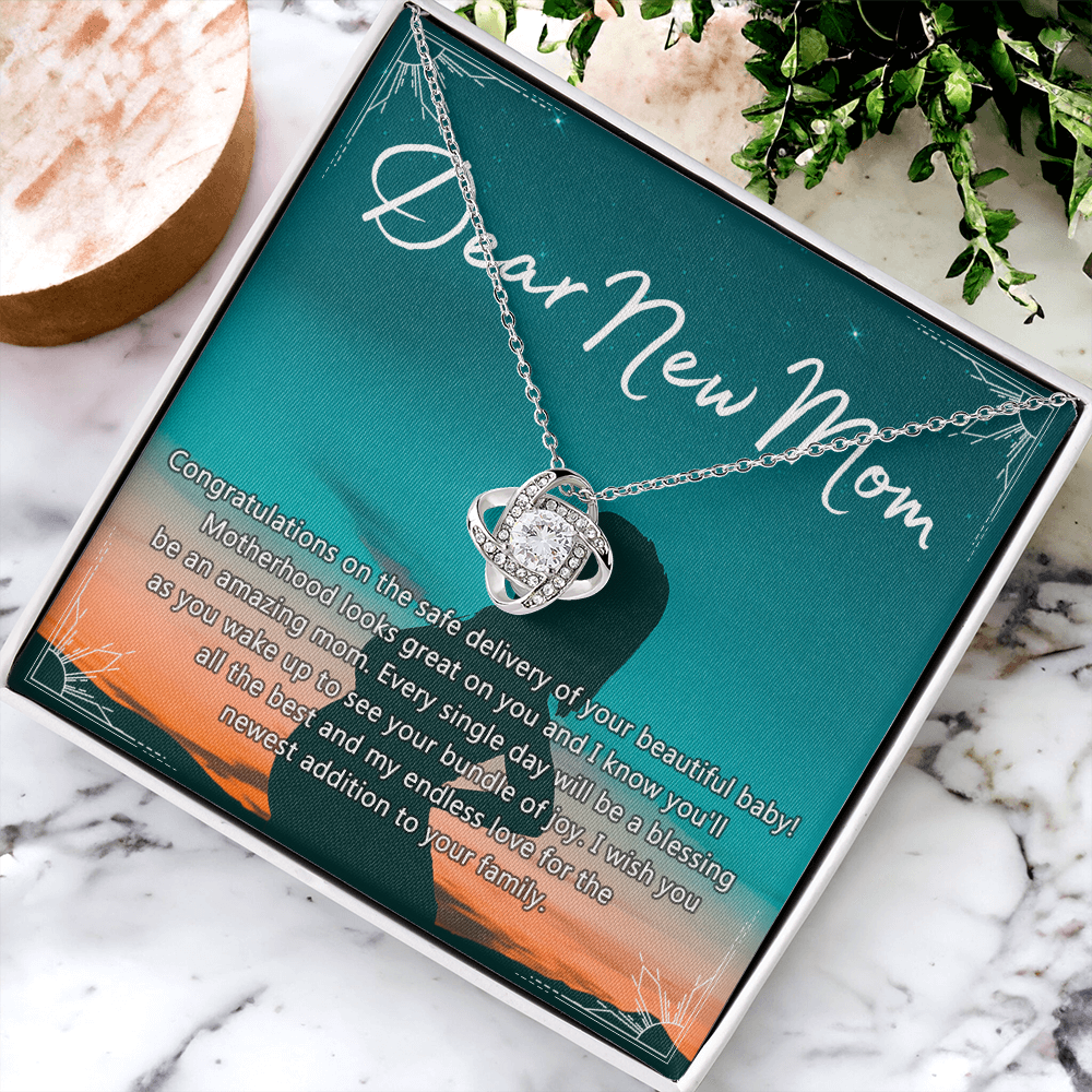 Dear New Mom Necklace, Dear New Mom Love Knot Necklace Gift From Daughter Congratulations Necklace Gift For Mom Your Beautiful Baby Necklace Gift For Mom Jewelry Gift For Mom, New Mom Gift Necklace