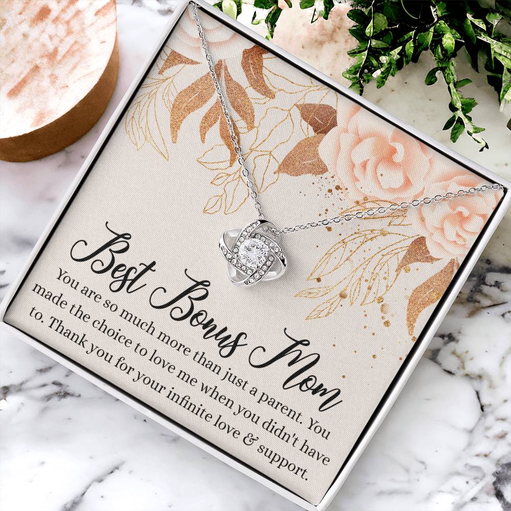 Best Bonus Mom Gift Necklace, To My Bonus Mom Love Knot Necklace Gift For Mom, Mother And Daughter Necklace Gift For Mom, Love And Support Necklace, Bonus Mother Gift Necklace Jewelry Gift For Women Love Knot Necklace 6323