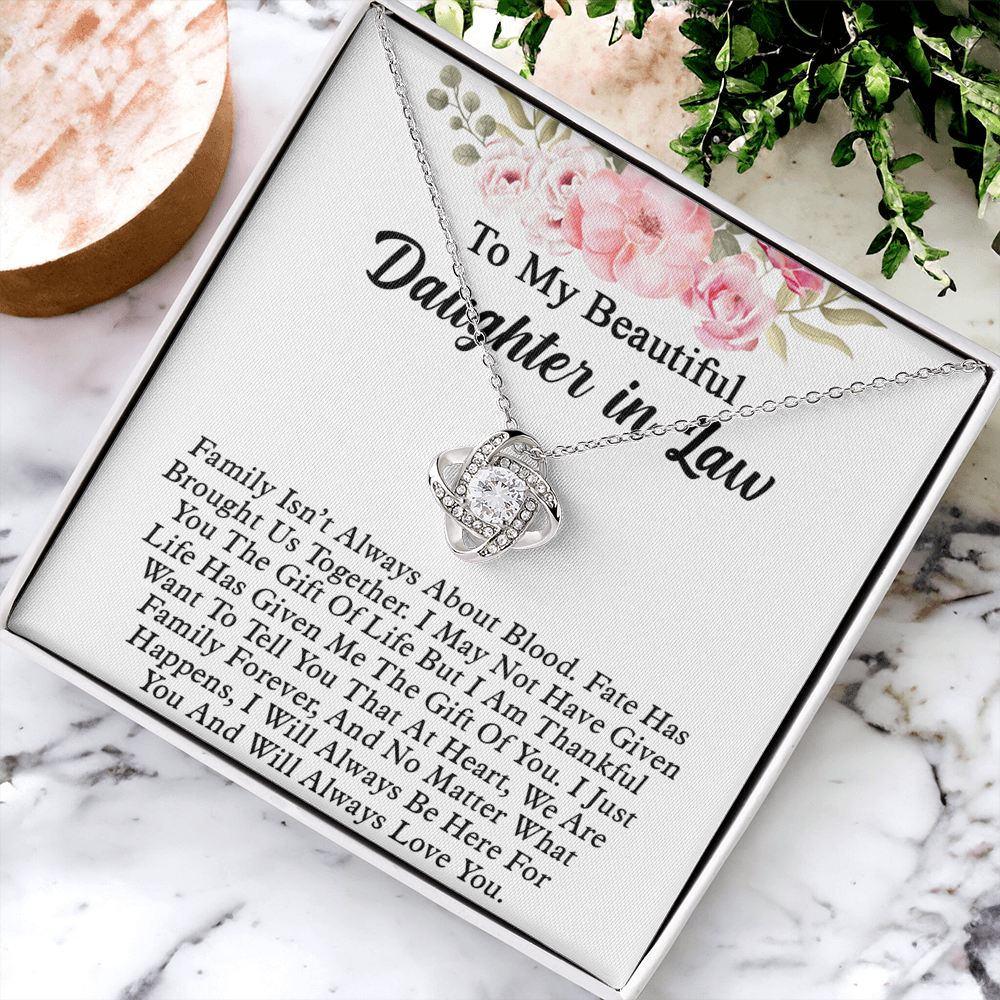 To My Beautiful Daughter In Law Love Knot Necklaces From Mother In Law With Box Card, Daughter Love Knot Chain Pendant, Jewelry For Girls On Birthday Gift Graduation Gift For Daughter From Parent