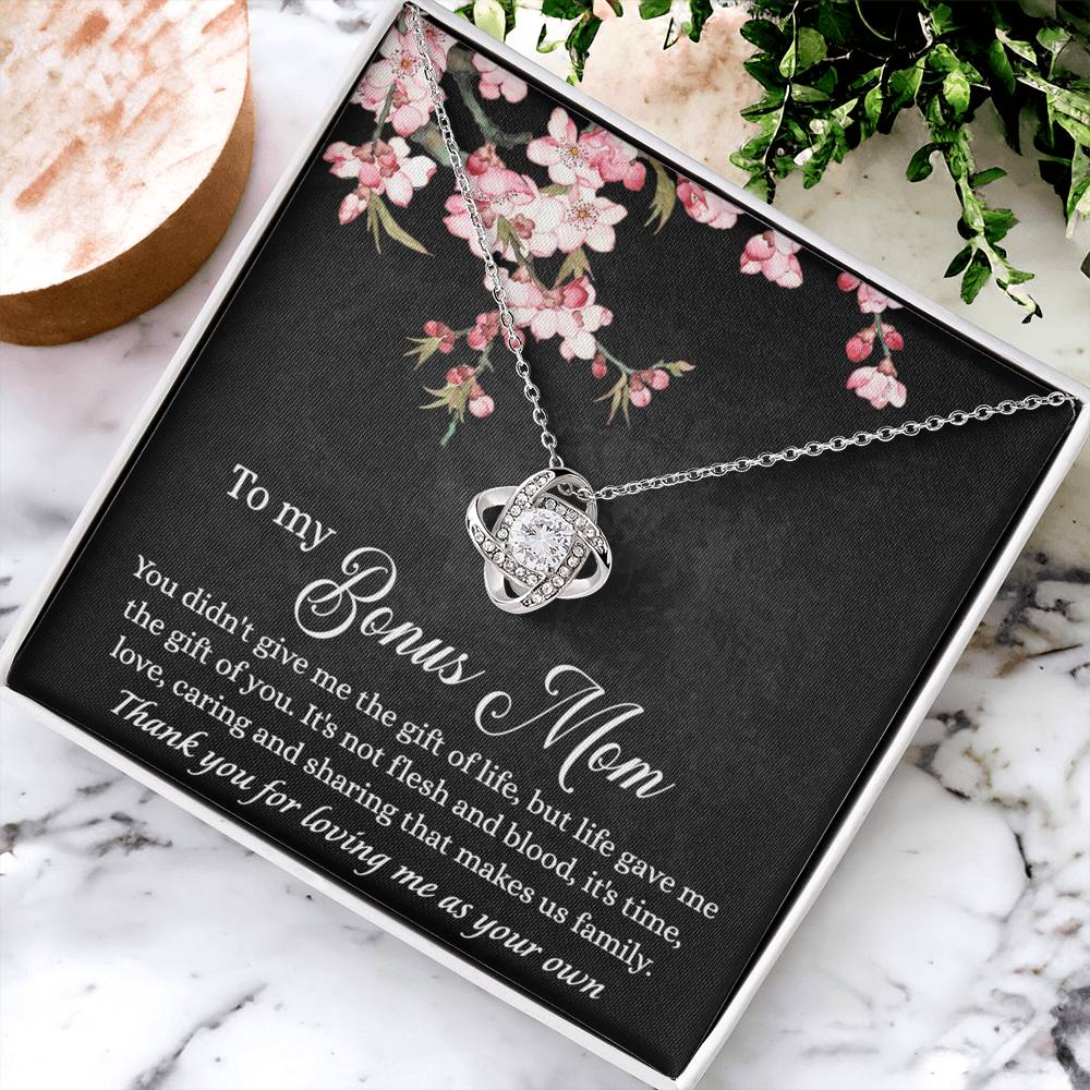 Bonus Mom Gift Necklace, To My Bonus Mom Love Knot Necklace Gift For Mom Mother And Daughter Necklace Gift For Mom, Flower Necklace Gift For Mom, Bonus Mother Gift Necklace Jewelry Gift For Women Love Knot Necklace 6323