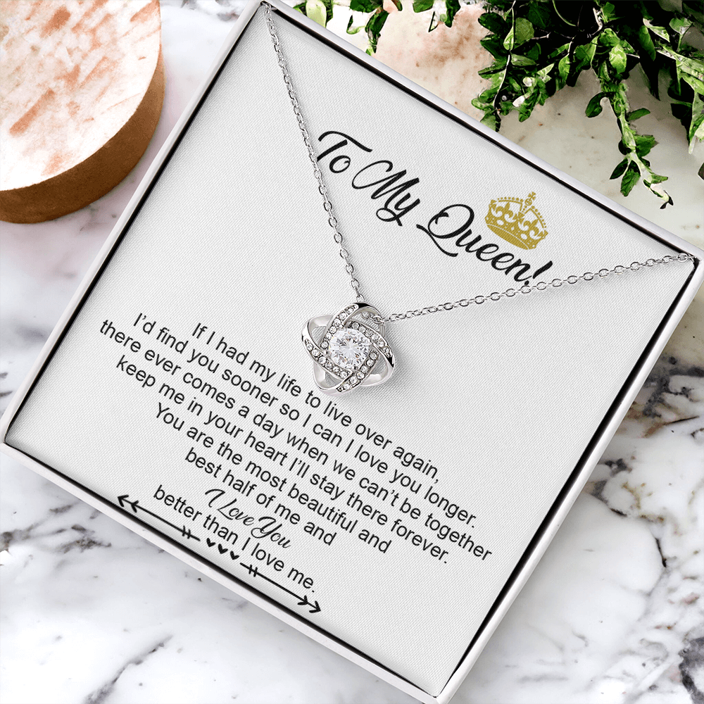 To My Crowned Queen Love Knot Necklace Gift, Birthday Valentine Day Necklace From Boyfriend, Husband, Girlfriend Gift Necklace - Jewelry Gift For Girls, Love Knot Pendant Gift For Girlfriend Soulmate