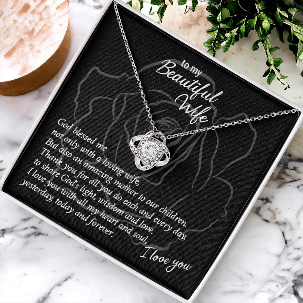 Beautiful Wife Gift Necklace, Loving Wife Love Knot Pendant - To My Beautiful Wife Necklace From Husband, Jewelry Gift For Women, Soulmate Gift Necklace, Wife Pendant Gift On Anniversary, Christmas