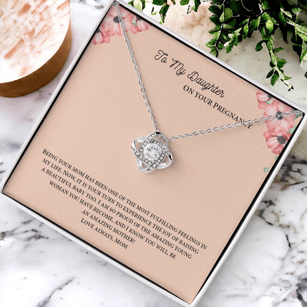 To My Daughter On Your Pregnancy Love Knot Necklace From Mom, Pregnancy Daughter Gift Necklace, Mother To Daughter Pendant Gift From Mom, Little Girl Necklace Love Knot Jewelry Gift For Girls