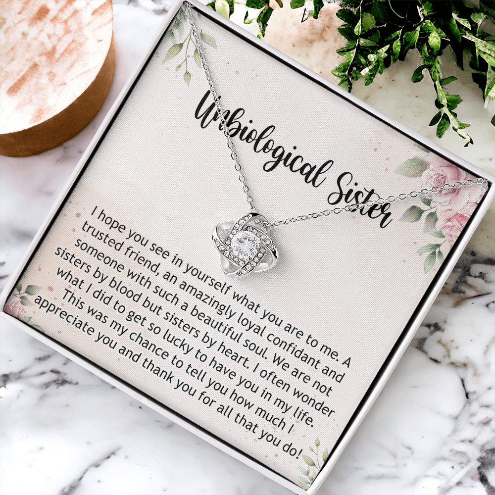 Gifts Necklace For Unbiological Sister, Unbiological Sister Love Knot Necklace Gift For Sister, Unbiological Sister Gift Necklace On Birthday Gift Anniversary To Unbiological Sister Best Friend Gift