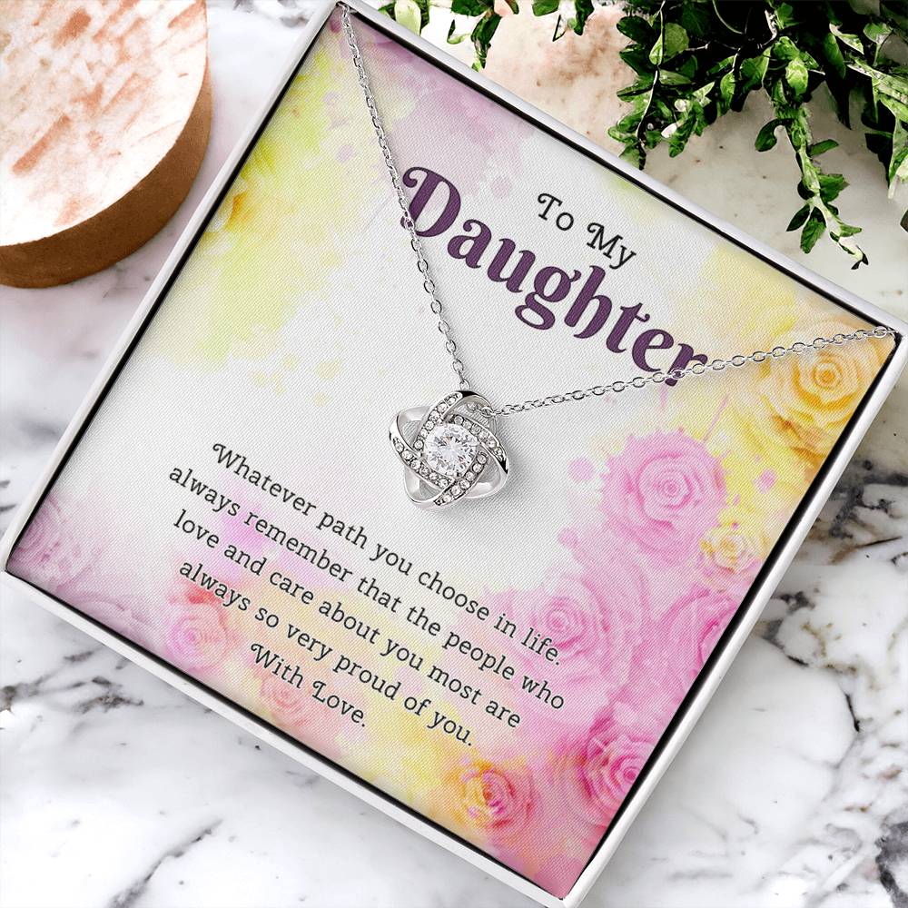 To My Daughter Love Knot Necklace From Paren, Flower Daughter Gift Necklace, Mother And Daughter Love Knot Necklace, Daughter Gift Necklace From Father, Mother To Daughter Jewelry Gift For Girls