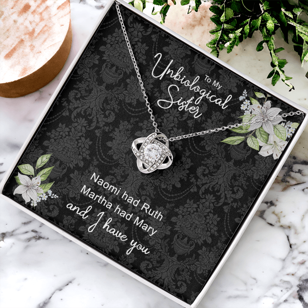 To My Unbiological Sister Love Knot Necklace From Sister, Bonus Sister Gift Necklace, Sister-in-Law Gift Pendant, Love Knot Jewelry For Unbiological Sister, Step Sister Soul Sister Martha Had Mary