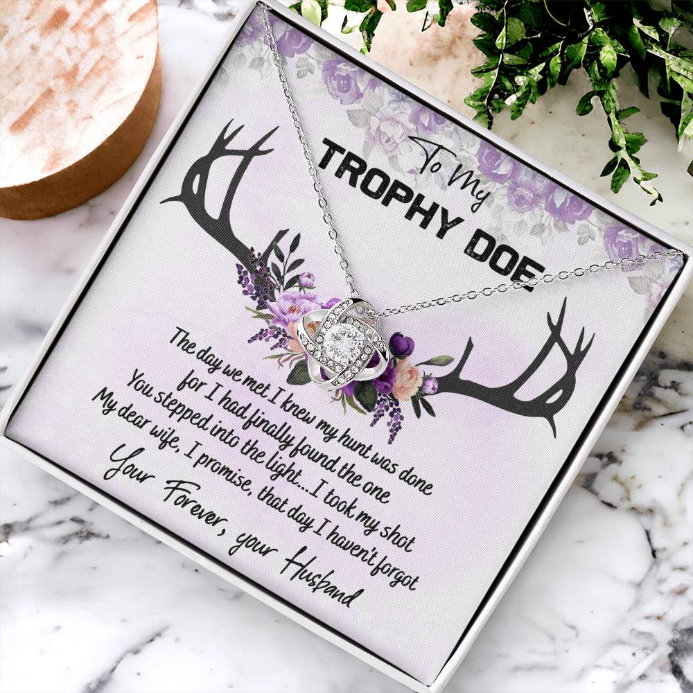 To My Trophy Doe Necklace From Husband, Jewelry Gifts For Women, My Wife Love Knot Pendant Gift For Soulmate Personalized Gift Necklace For Trophy Doe Future Wife Soulmate Girlfriend From Love