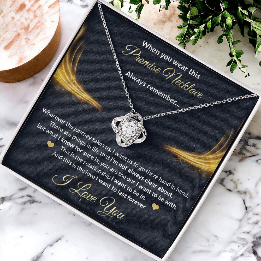 Promise Gift Necklace From Men, Jewelry Gift for Girls, Girlfriend - Promise Love Knot Necklace Gift for Women On Valentines Day, Anniversary, Long Distance Relationship Gifts Love Knot Pendant