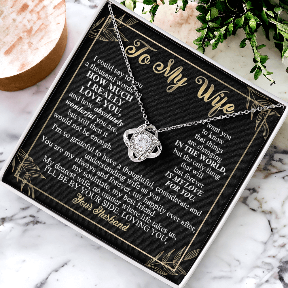 Wife Necklace Gift From Husband To My Wife Love Knot Pendant Valentines Day Anniversary Jewelry with Message Card and Gift Box Gift for Wife, Jewelry Gift For Women, Necklace Gift Set for Wife
