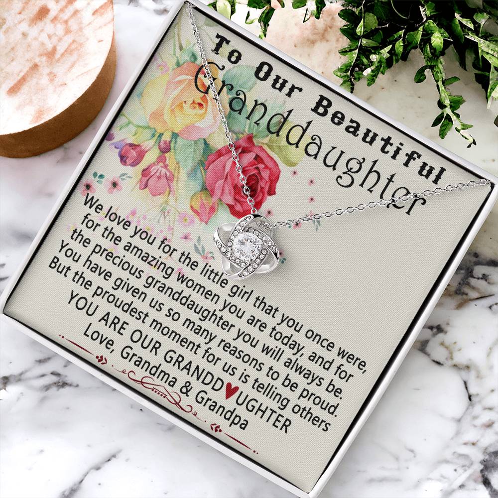 To Our Beautiful Granddaughter Necklace From Grandma And Grandpa To Granddaughter Love Knot Necklace, Gift Necklace To Granddaughtr, You Are Our Grandaughter Necklace Gift For Girls, Little Girl