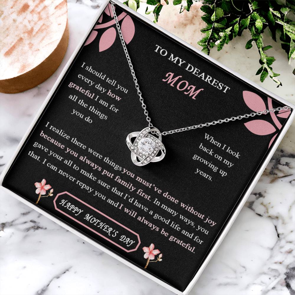 To My Dearest Mom Love Knot Necklace Gift For Mom On Mother's Day, For Women