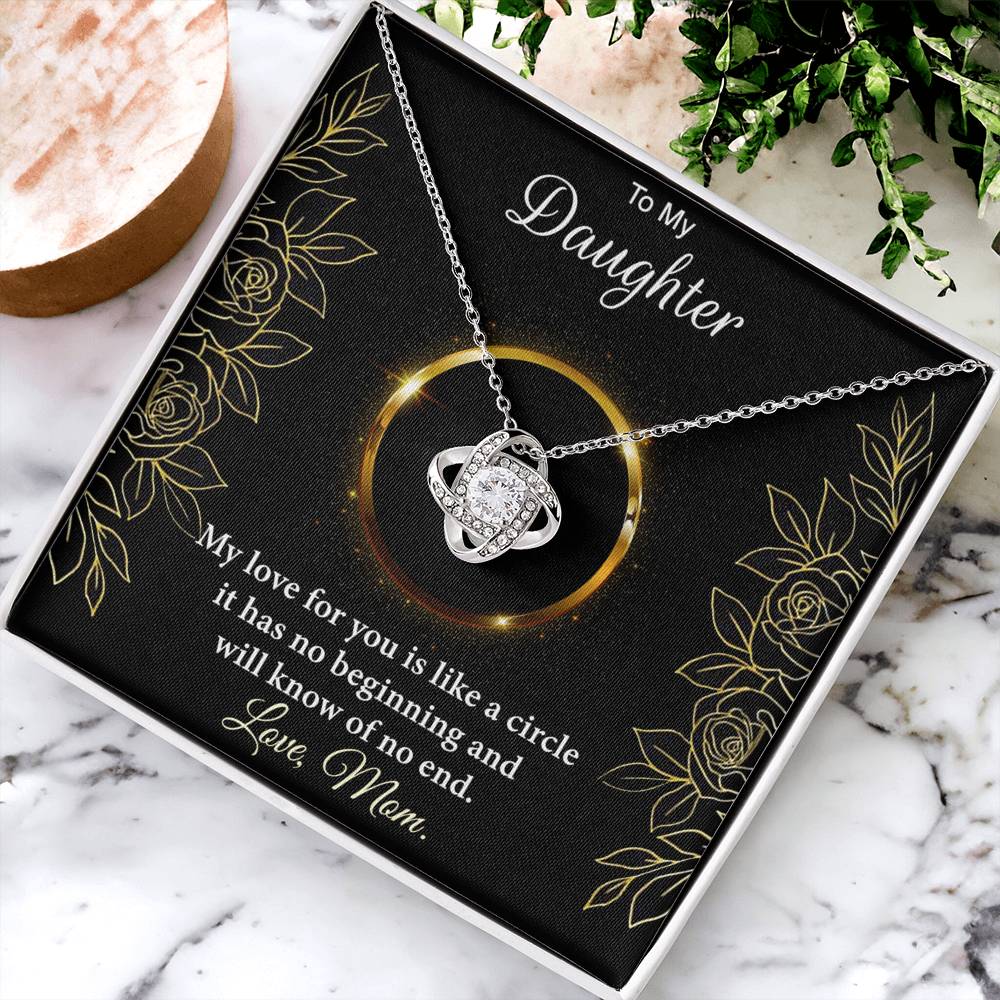 Personalized Gift Necklace For Daughter, Custom Card Gift For Daughter, To My Daughter Love Knot Necklace Gift From Mom, My Love For You Necklace, Love Knot Jewelry Gift For Daughter Birthday