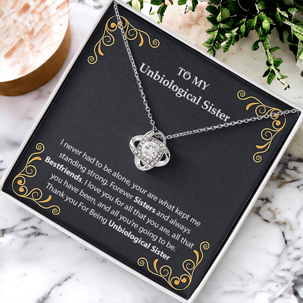 To My Unbiological Sister Love Knot Necklace From Sister, Bonus Sister Gift Necklace, Sister-in-Law Gift Pendant, Love Knot Jewelry for Sister in Law, Step Sister Gift, Soul Sister, Best Friend