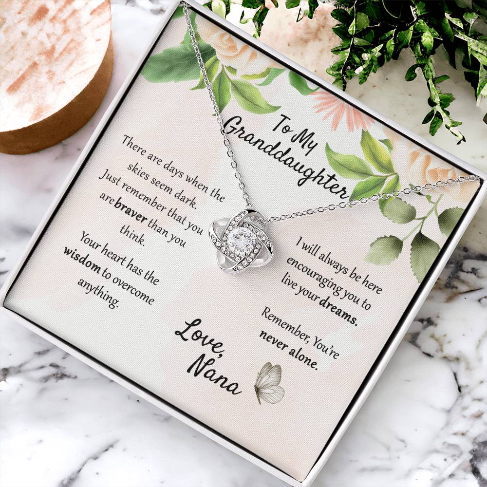 To My Granddaughter Love Knot Necklace From Nana, Grandma, Jewelry Gift For Granddaughter, Nana And Granddaughter Jewelry Gift On Birthday, Xmas, Graduation Gift You're Never Alone Necklace