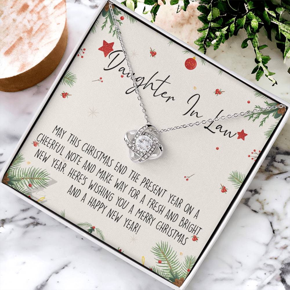 Christmas Jewelry For Girls, Daughter in Law Gift Necklace, Jewelry Gift for Daughter in Law Gift from Mother in Law, Daughter in Law Xmas Love Knot Necklace Holiday Gift From In Law