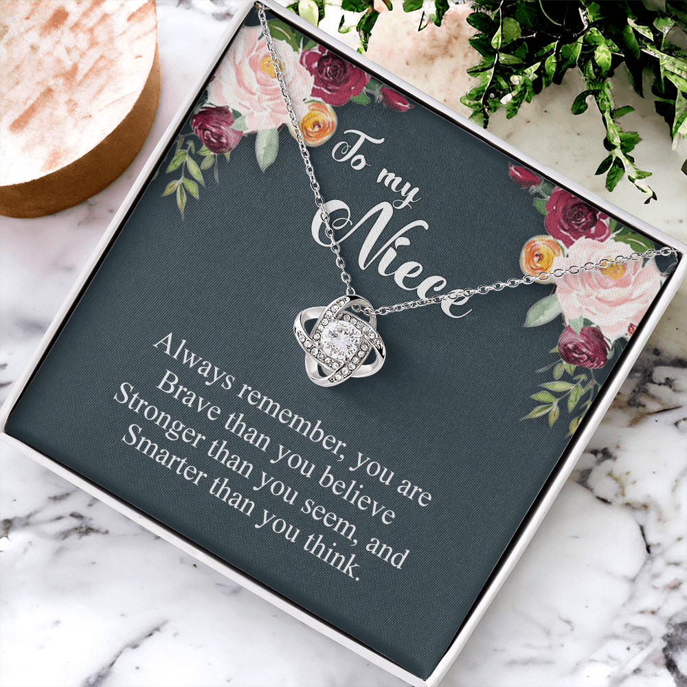 To My Niece Pendant Gift Necklace From Aunt, Niece Confirmation, Niece Birthday With Message Card and Gift Box Niece Necklace Gift from Aunt or Uncle You Are Braver, Smarter, Stronger Jewelry