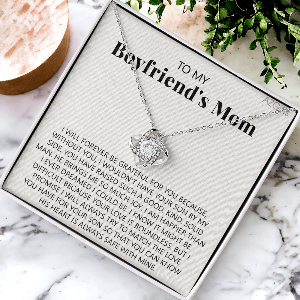To My Boyfriend's Mom Necklace From Girlfriend, Jewelry Gifts For Boyfriend's Mom On Mothers Day Birthday Anniversary, Presents for Mom Necklace for Women, Boyfriend's Mom Gift Love Knot Necklace