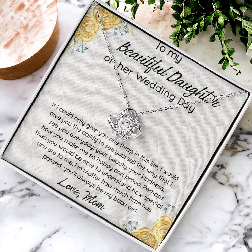 Personalized Gift Necklace For Daughter On Her Wedding Day, Jewelry For Daughter With Message Card And Box, To My Beautiful Daughter On Her Wedding Day Necklace From Mom, Mother To Daughter Gift