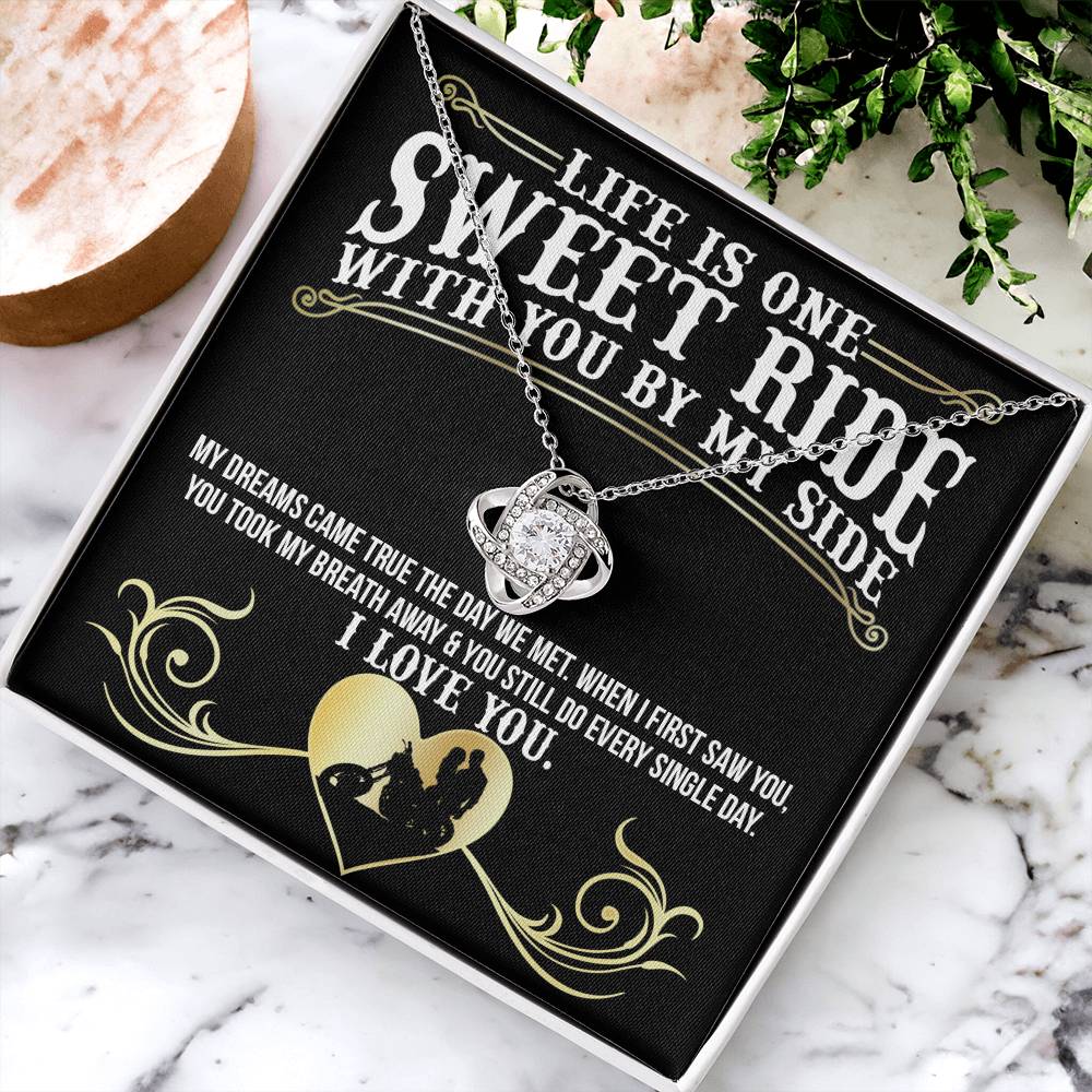 Gift for Sweet Ride Gift Necklace, Riding Partner Gift Necklace Birthday Gift for Biker Women Sweet Ride Gift Love Knot Pendant for Her Romantic Girlfriend Gifts Necklace Includes Message Card