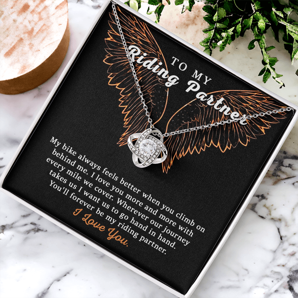 To My Riding Partner Necklace From Husband, Boyfriend, Love Knot Necklace Gift For Riding Partner, Cubic Zirconia Necklace Gift, Bikers Gift Necklace for Her Romantic, Girlfriend Gift Necklace