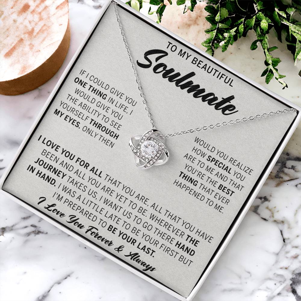 To My Beautiful Soulmate Necklace Gift From Husband, Boyfriend Jewelry Gift for Girls, Soulmate Gift Necklace for Women Love Lnot Pendant Gift for Her Romantic Girlfriend Gift Necklace Message