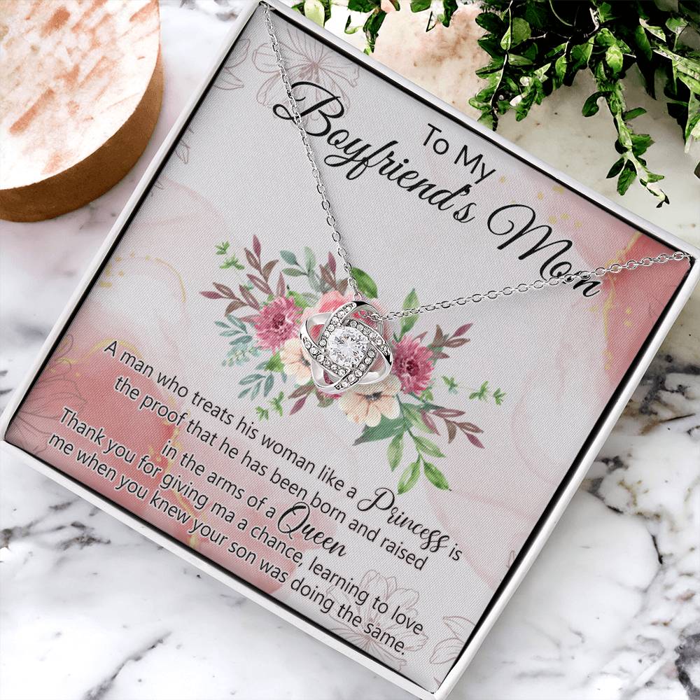 To My Boyfriend's Mom Necklace From Girlfriend, Boyfriends Mom Gift Necklace, Mothers Day Necklace For Boyfriends Mom From Girlfriend, Boyfriends Mom Love Knot Necklace On Mothers Day, Anniversary