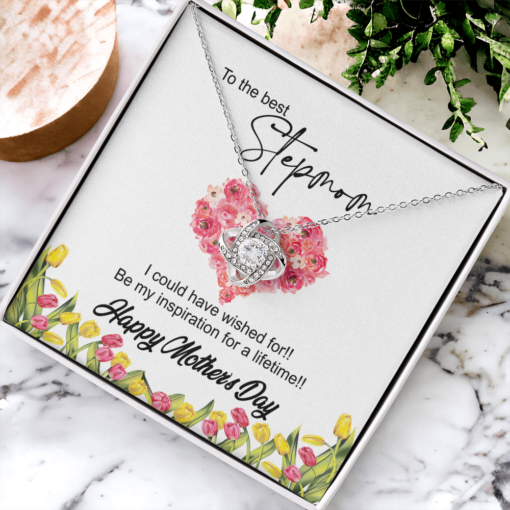 To The Best Stepmon Necklace, Happy Mother's Day Necklace Gift From Daughter, Son To My Step Mom Necklace From Daughter, Stepmom Gift Necklace, Boyfriend's Mom Gift Necklace, Love Knot Gift For Mom
