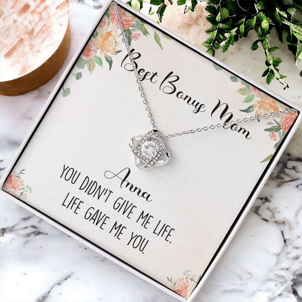 Personalized Necklace Gift For Bonus Mom, To The Best Bonus Mom Necklace From Bonus Daughter, Custom Name Card Necklace Gift For Bonus Mom, Jewelry For Women, Bonus Son Gift On Mothers Day, Birthday