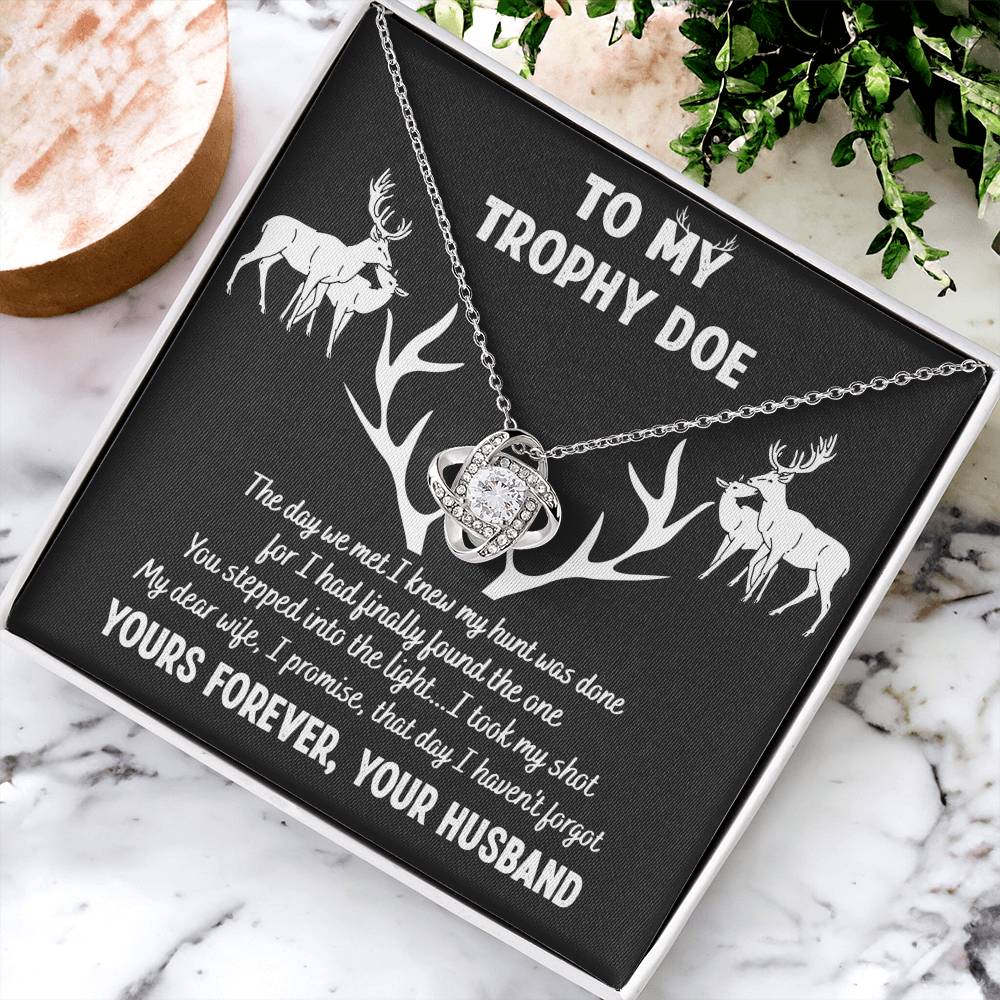 To My Trophy Doe Love Knot Necklace From Husband To Wife, Girlfriend, Soulmate Gift Love Knot Pendant On Valentines Day Christmas Your Forever Necklace for Her Romantic Jewelry Gift For Women