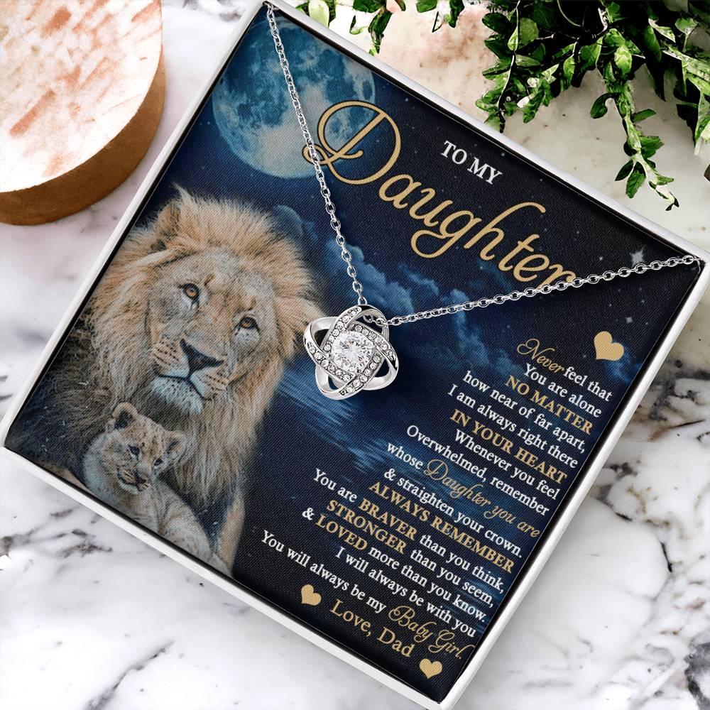 Daughter Gift Necklace From Dad, To My Daughter Lion And Dad Necklace, Love Knot Necklace for Daughter Gift On Birthday Gift Christmas Graduation Gift Jewelry Gift For Girls, Little Girl Necklace