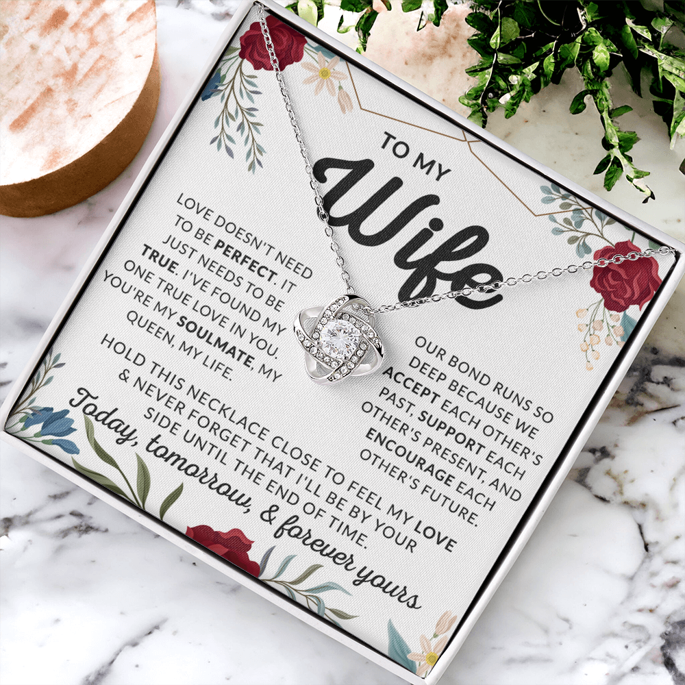 Wife Necklace Gift From Husband, To My Wife Love Knot Pendant Valentines Day Anniversary Jewelry with Message Card and Gift Box Gift for Wife Necklace Gift Set for Wife, Jewelry Gift For Women