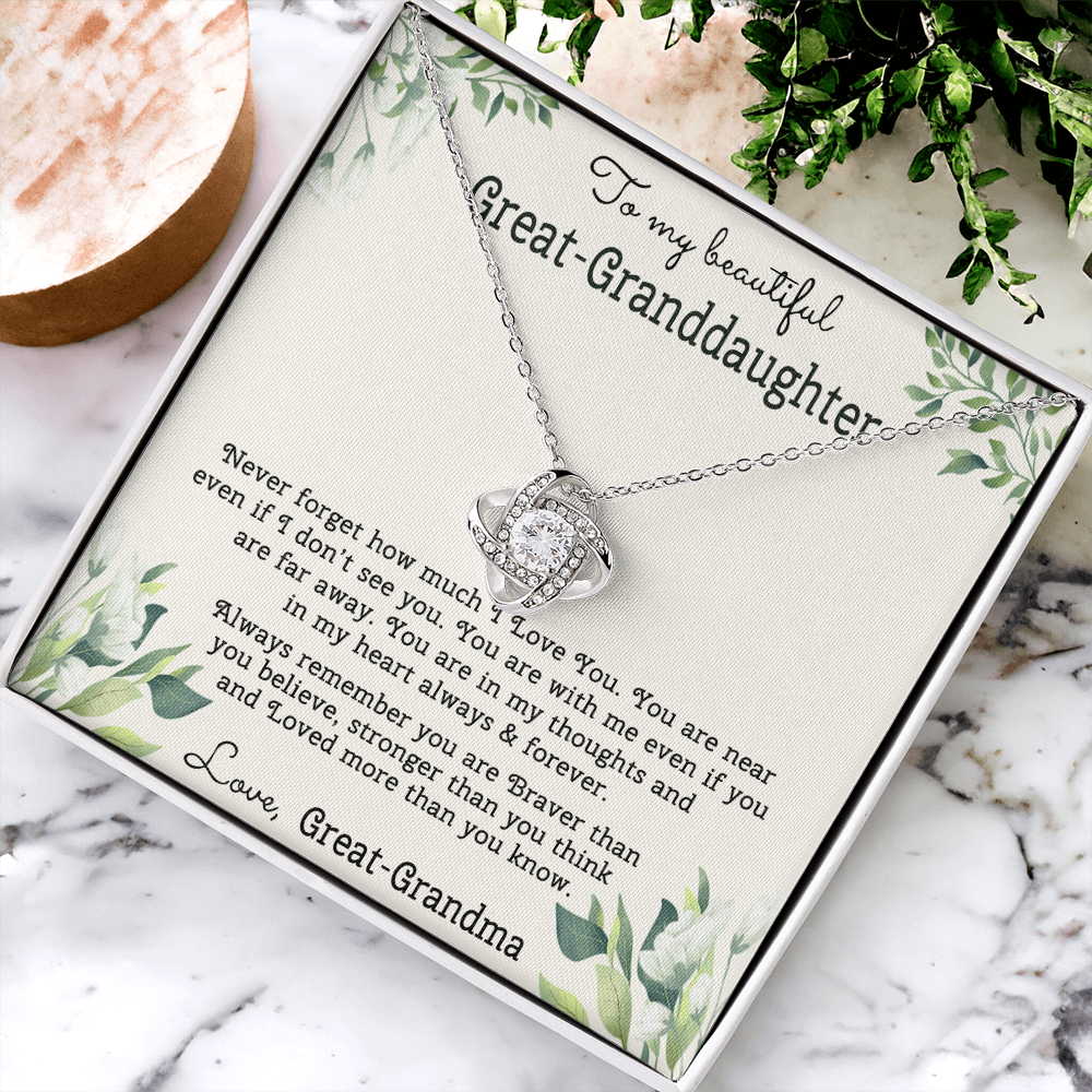 To My Beautiful Great Grnddaughter Necklace From Great Grandma Love Knot Necklace For Granddaughter, Never Forget Necklace For Granddaughter, Our Granddaughter Jewelry Gift For Girls, Littler Girl