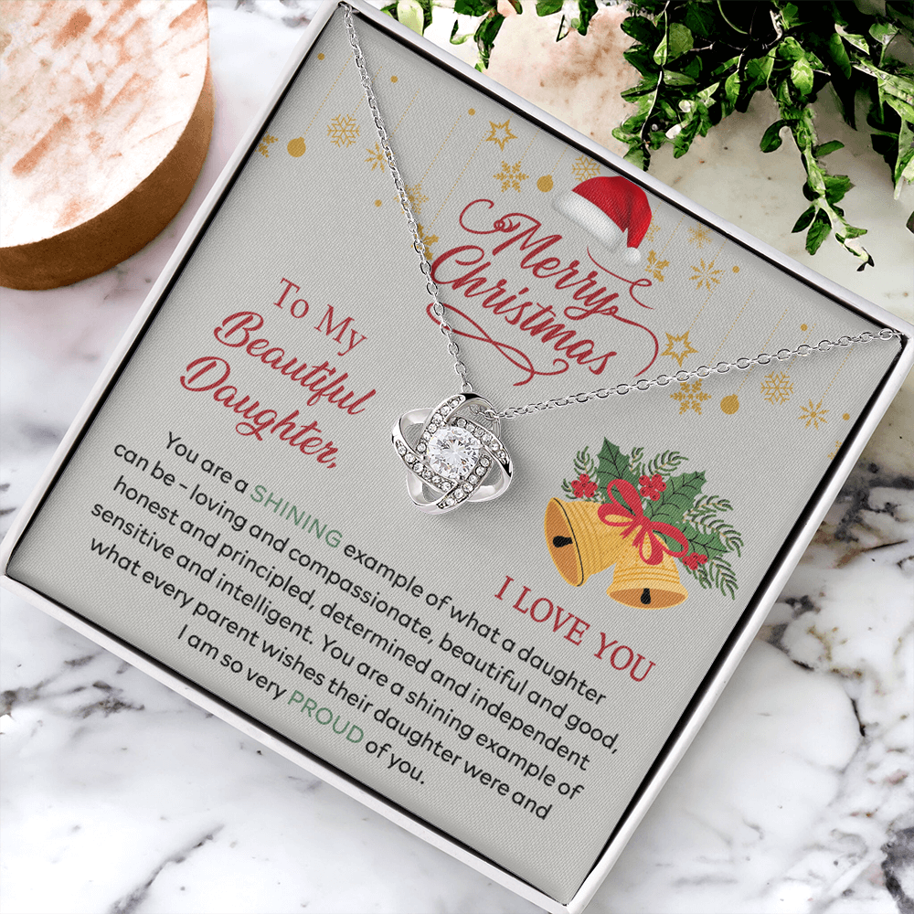 Merry Christmas Daughter Gift Necklace - To My Beautiful Daughter Necklace From Mom, Mother And Daughter Jewelry Gift For Daughter Christmas Gift, Graduation Gift For Daughter I Love You Necklace
