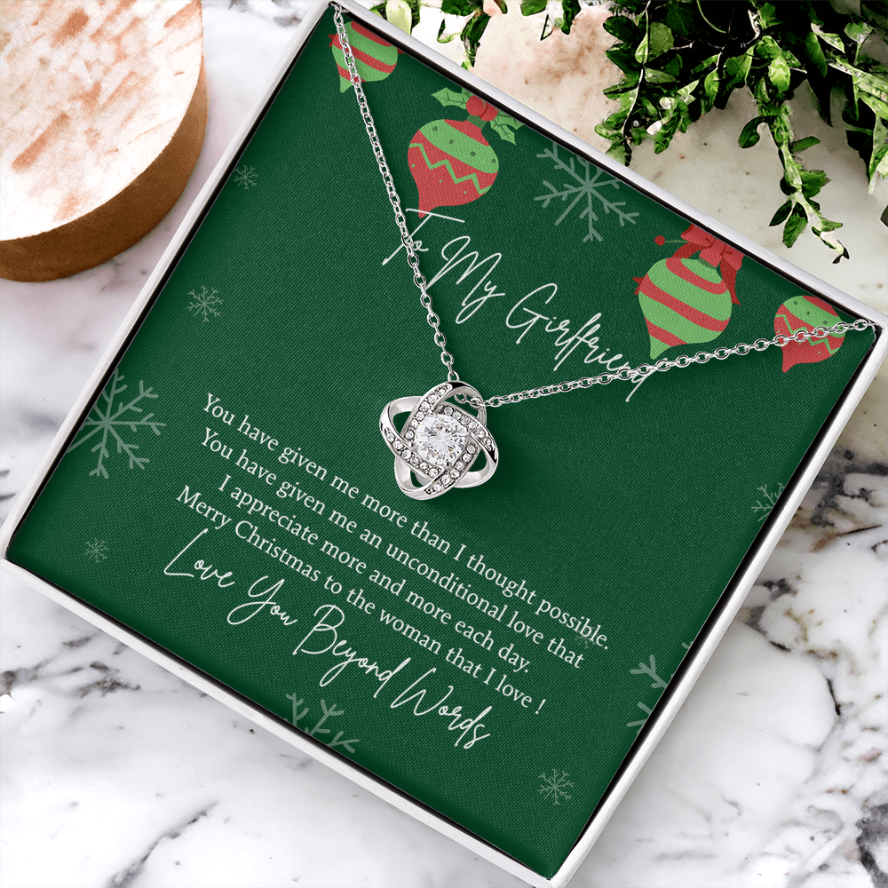 To My Girlfriend Christmas Necklace From Beyond Words, Merry Christmas Necklace To The Women, Girlfriend Gift Necklace, Love Girlfriend From Boy Friend Love Knot Pendant, Boyfriend And Girlfriend