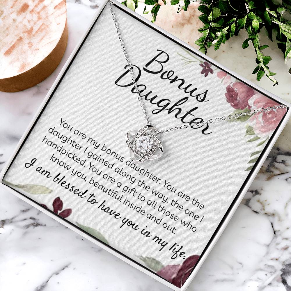 Bonus Daughter Gift Necklace - Stepdaughter Gifts From Stepmom, Adopted Daughter Necklace From Unbiological Mom, Bonus Daughter And Bonus Mom, To My Stepdaughter Necklace Jewelry Gift For Girls